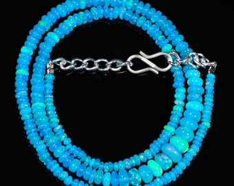 Blue Smooth Beads, Handmade Blue Opal Necklace, Blue Opal Necklace, October Birthstone, Opal Jewelry, 16" Blue Opal, Natural Ethiopian Opal