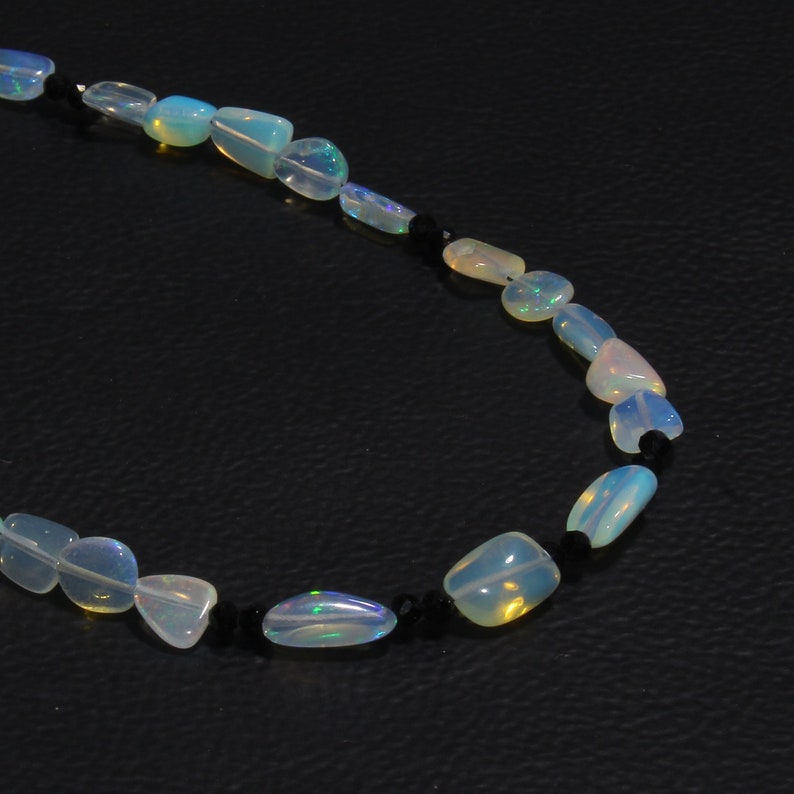 Multi Fire Opal Tumble Handmade Spinel Opal Necklace 28 Carat 17 Natural Ethiopian Opal Tumble Necklace Black Spinel Necklace