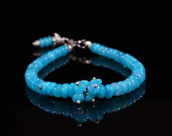 Natural Ethiopian Paraiba Opal Bracelet, Smooth Opal Bracelet, Silver Opal Bracelet, Paraiba Opal Bracelet, Opal Jewelry, Handmade Bracelet