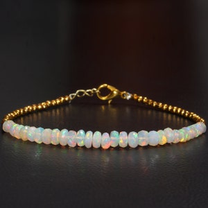 Natural Ethiopian Opal Bracelet - Silver Beads Bracelet - Faceted Bracelet - Multi Opal Bracelet - Ethiopian Opal Jewelry - Opal Jewelry