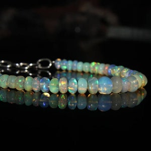 Natural Ethiopian Opal Bracelet - Minimalist Bracelet - 925 Sterling Silver Bracelet - Opal Beads Bracelet - Handmade Opal Bracelet, Opal
