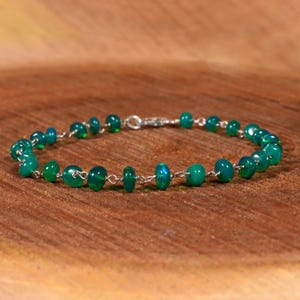 Ethiopian Green Opal Bracelet, Smooth Opal Bracelet, Handmade Opal Bracelet, Minimalist Bracelet, Beaded Opal, Link Chain Bracelet