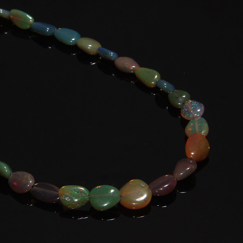 Natural Ethiopian Welo Fire Tumble Opal Necklace Ethiopian Opal Smooth Opal Black Opal Necklace Handmade Opal Tumble Opal Necklace