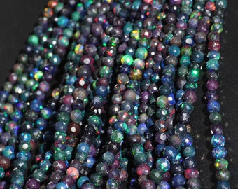 Natural Black Faceted Opal Balls - Faceted Black Opal Balls - Opal Faceted Balls Strand - Ethiopian Black Opal Balls Strand - Opal Jewelry
