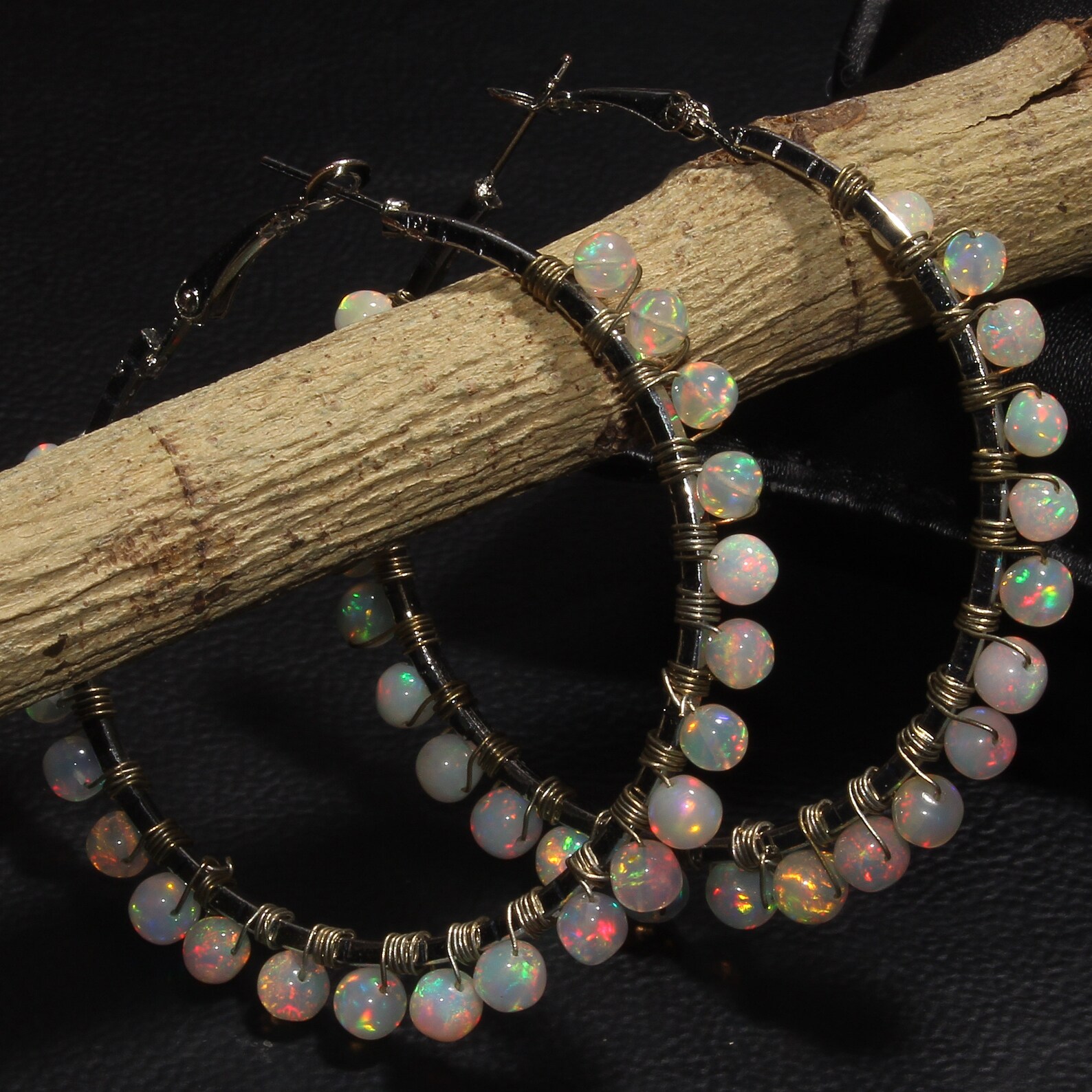 Natural Opal Hoop Earring Opal Balls Earring Sterling Etsy