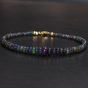 Black Opal Bracelet - Smooth Opal Bracelet - Ethiopian Black Opal Bracelet - Silver Opal Bracelet - Fire Opal Bracelet - Black Opal Jewelry