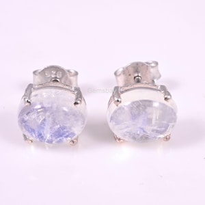 Natural Rainbow Moonstone Stud, 925 Sterling Silver Stud, Tiny Prong Stud, Minimalist Moonstone Stud, Moonstone Jewelry, June Birthstone