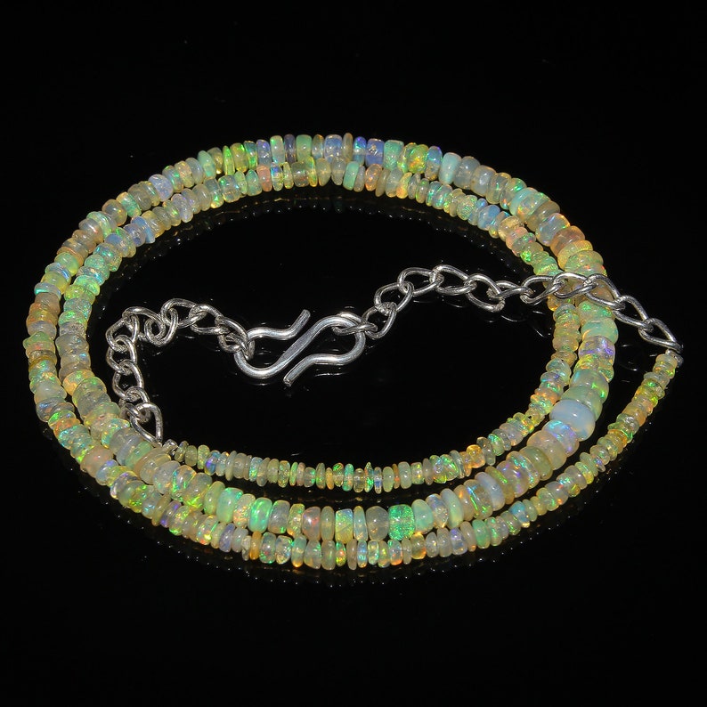 30 Carat 17 Smooth Beads Necklace Ethiopian Opal Beads Rainbow Fire Opal Natural Ethiopian Welo Fire Smooth Opal Beads Necklace