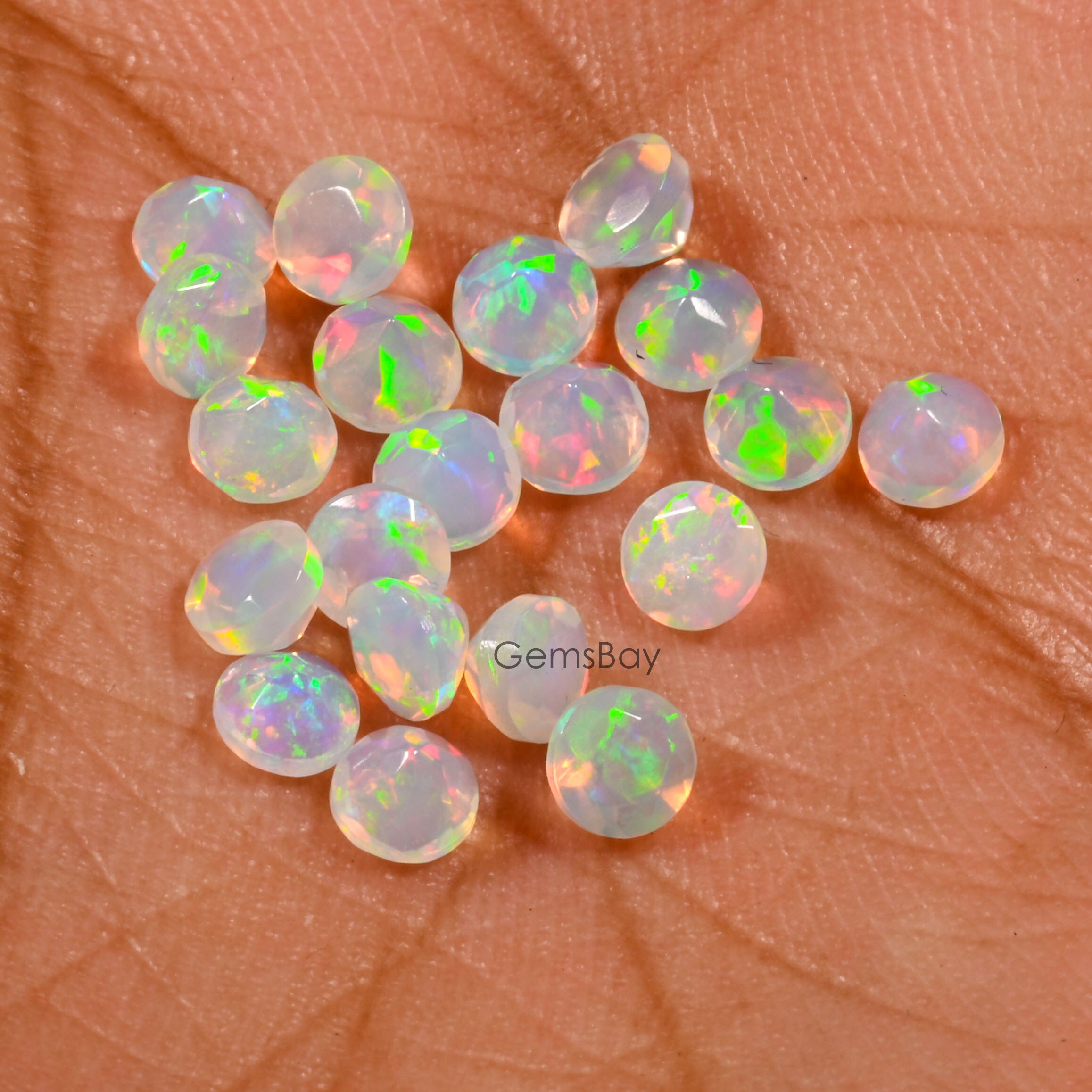 Ethiopian Welo Opal – 4mm Round Faceted – Multi Fire – Natural, Calibrated – 2 Piece Set