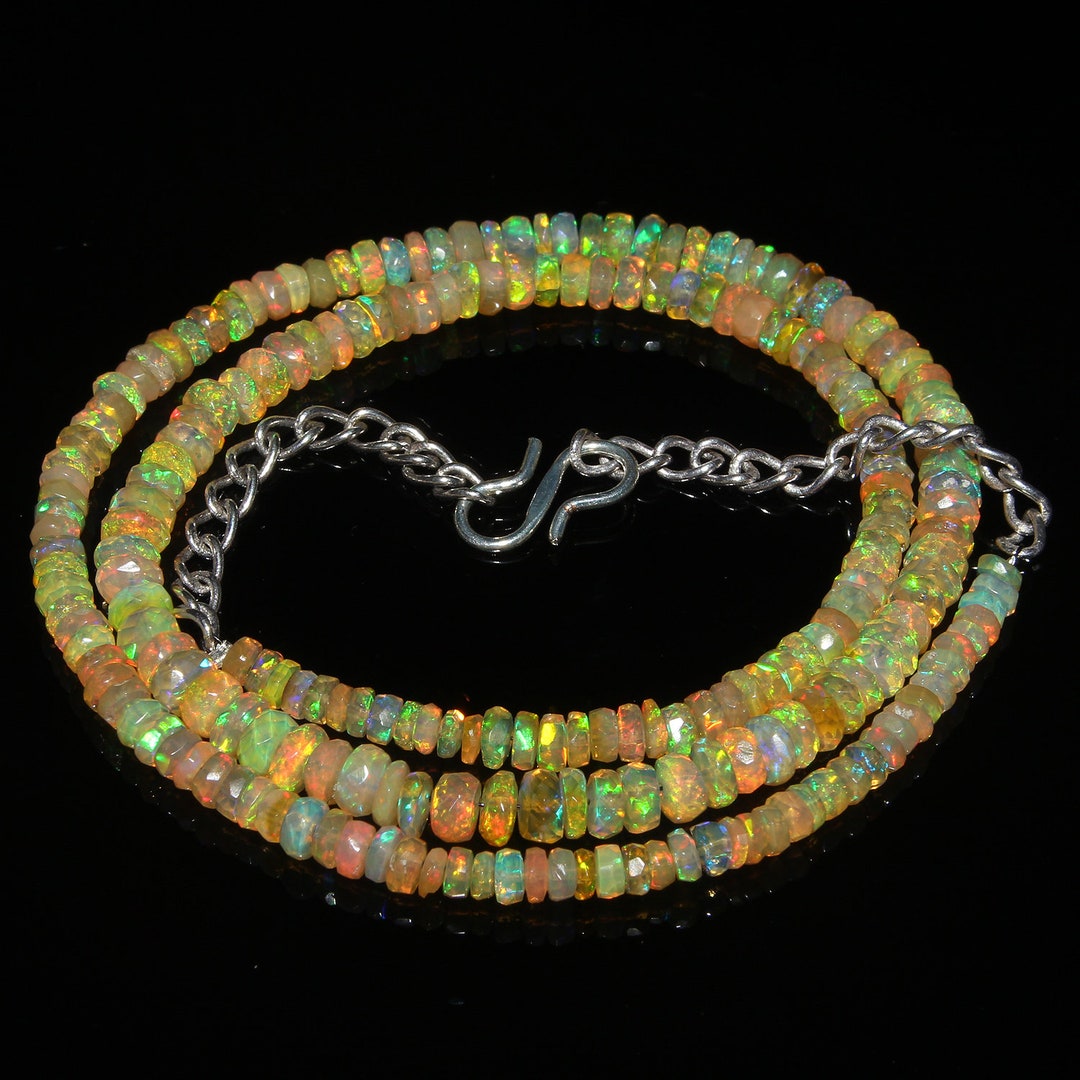 Collier Perles Opale Noire Éthiopienne Welo - 42 Carats - Perles Rondelles 3-5mm - Naturel Traité à La Chaleur - 17 Pouces