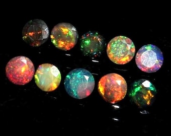 Opale éthiopienne naturelle à facettes 2 mm - Opale noire de feu Welo - Pierre de taille opale - Pierres précieuses noires en vrac à facettes - Opale ronde à facettes