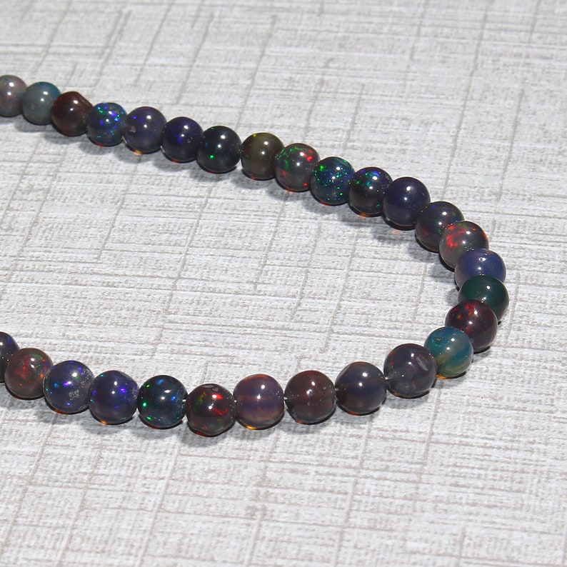 Black Opal Necklace Black Ethiopian Opal Balls Welo Opal Gemstone 37 Carat 16 4 to 5 MM Natural Ethiopian Fire Black Opal Necklace