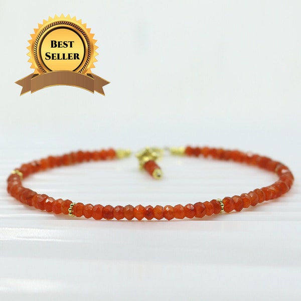 Natural Carnelian Bracelet - Faceted Carnelian Bracelet - Natural Faceted Bracelet - Orange Bracelet - Carnelian Jewelry - Handmade Bracelet