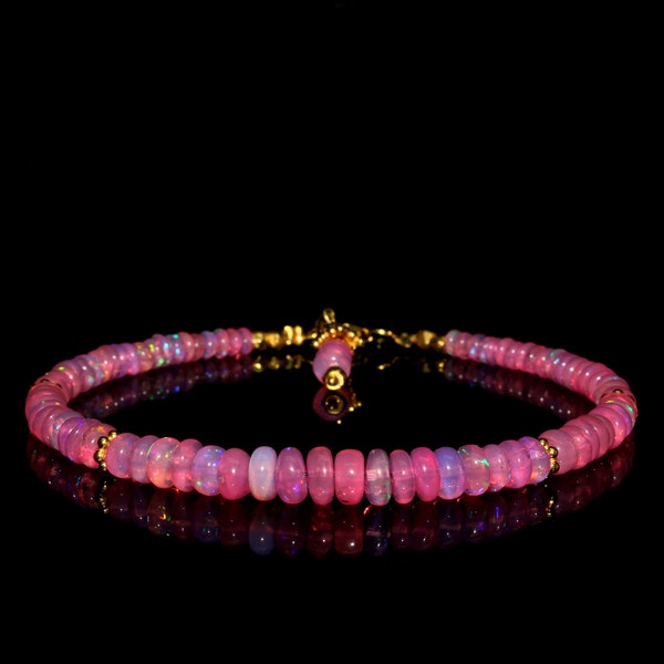 Minimalist Natural Ethiopian - Pink Opal Bracelet - Smooth Opal Bracelet - Pink Opal Bracelet-Opal Bracelet - Handmade Bracelet - Pink Opal