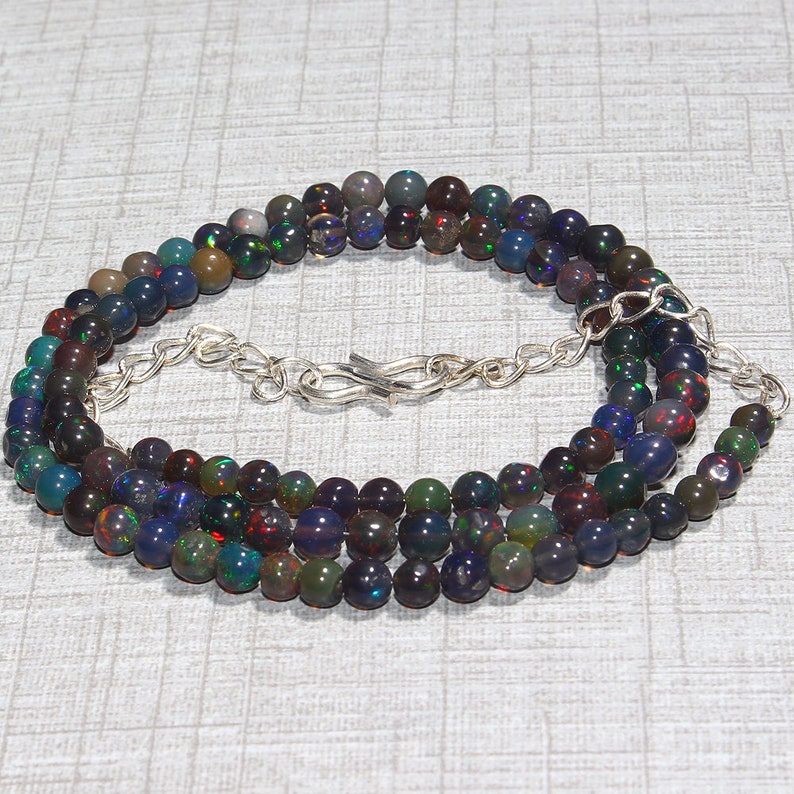 Black Opal Necklace Black Ethiopian Opal Balls Welo Opal Gemstone 37 Carat 16 4 to 5 MM Natural Ethiopian Fire Black Opal Necklace