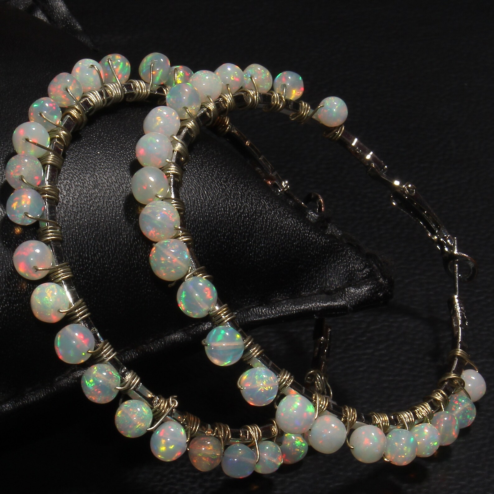 Natural Opal Hoop Earring Opal Balls Earring Sterling Etsy