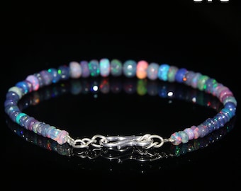 Natural Ethiopian Black Opal Faceted Bracelet - Faceted Opal Bracelet - Black Opal Bracelet - Faceted Opal Jewelry - Opal Beads Bracelet