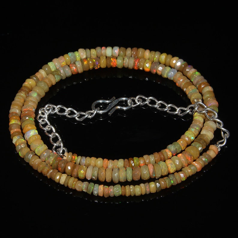 Faceted Beads Necklace Natural Ethiopian Welo Fire Faceted Opal Beads Necklace Ethiopian Opal Beads Rainbow Fire Opal 40 Carat 16