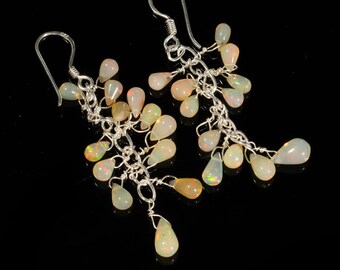 Ethiopian Opal Sterling Silver Dangle Earrings - October Birthstone