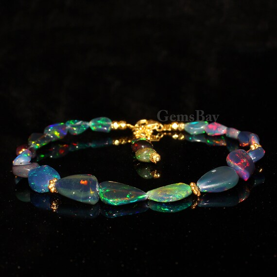 Braccialetto Etiope Con Opale E Peridoto - Pietre Preziose Naturali, Opale Welo Bianco E Peridoto Verde, Lunghezza 22 Cm, Argento 925, Gioiello Per Donna, Regalo Compleanno