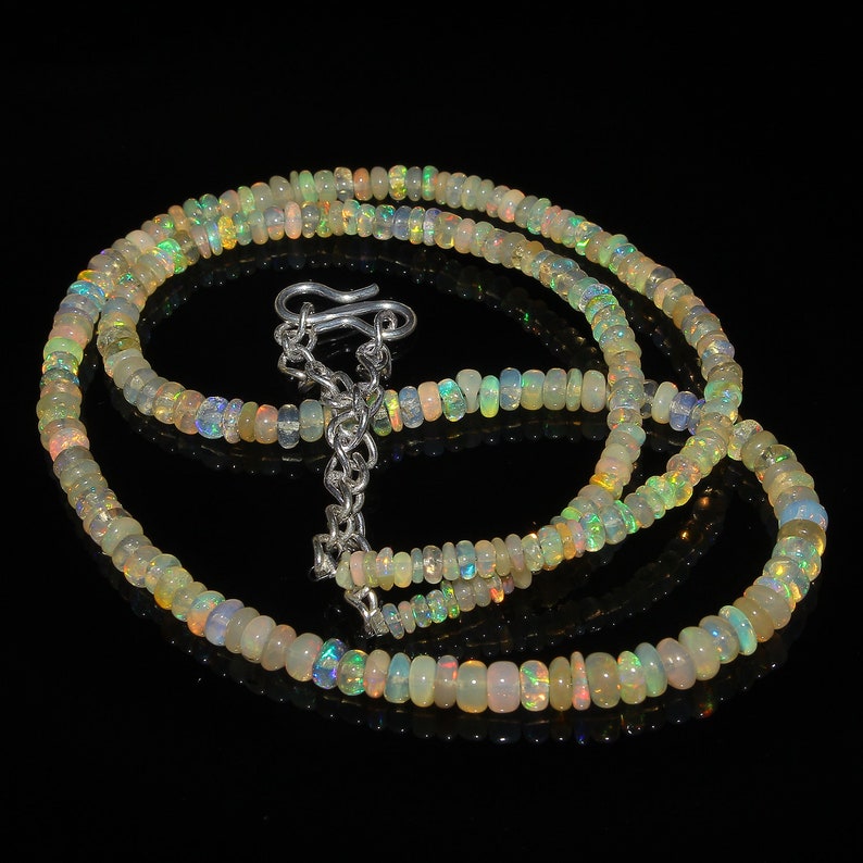 Ethiopian Opal Beads Rainbow Fire Opal Smooth Beads Necklace Natural Ethiopian Welo Fire Smooth Opal Beads Necklace 40 Carat 18