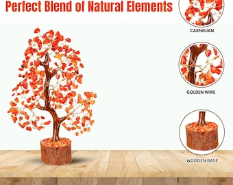 Karneol-Kristallbaum, Kristallbaum für positive Energie, Heilkristalle, Chakra-Baum, Dekobaum für Zuhause, Schreibtischdeko, 300 Splitter, 25 bis 30 cm