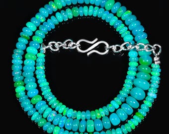 16 Zoll (ca. 40 cm) lange, wunderschöne Paraiba-Opal-Halskette, handgefertigt, natürlicher äthiopischer Opal, Halskette mit glatten Perlen, Opalschmuck, Geburtsstein für Oktober