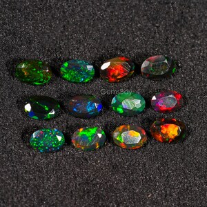 Natural Ethiopian Black Faceted Opal, Welo Fire Opal Faceted, Faceted Opal Gemstone, Oval Shape Opal, Opal Jewelry, 4x6 MM Opal, 10 Pc Opal,