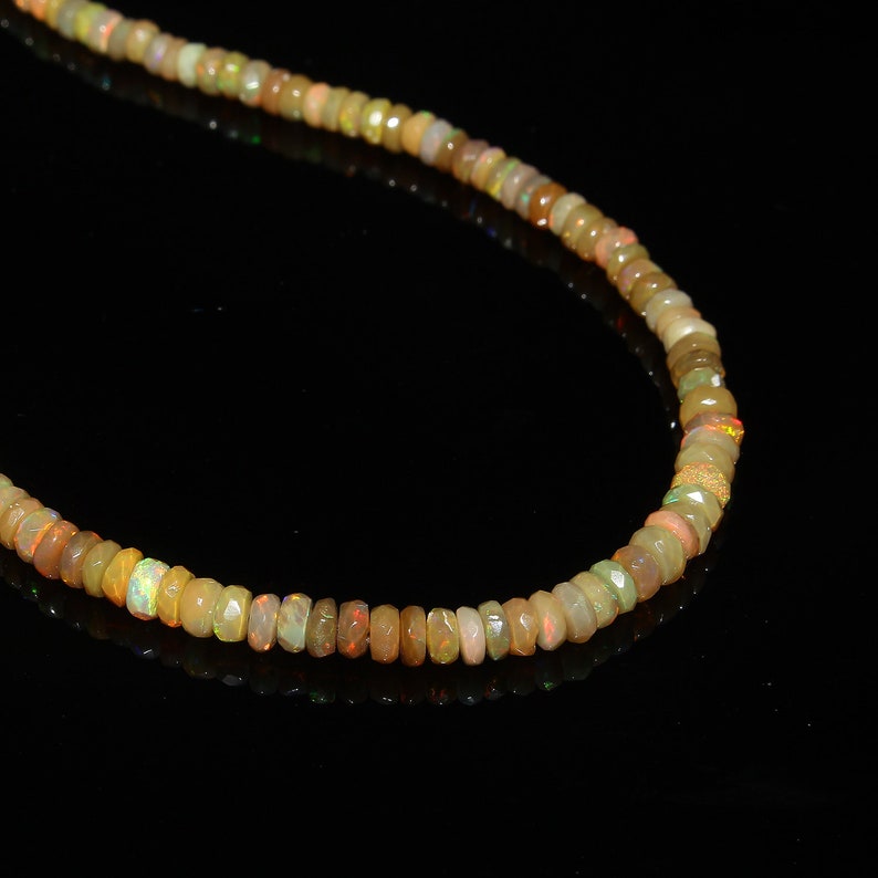 Faceted Beads Necklace Natural Ethiopian Welo Fire Faceted Opal Beads Necklace Ethiopian Opal Beads Rainbow Fire Opal 40 Carat 16