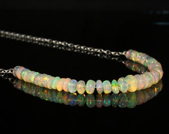 Natural Ethiopian Opal Necklace - Opal Beads Necklace - Natural Smooth Opal Necklace - Long Chain Necklace - Natural Rondelle Opal Necklace