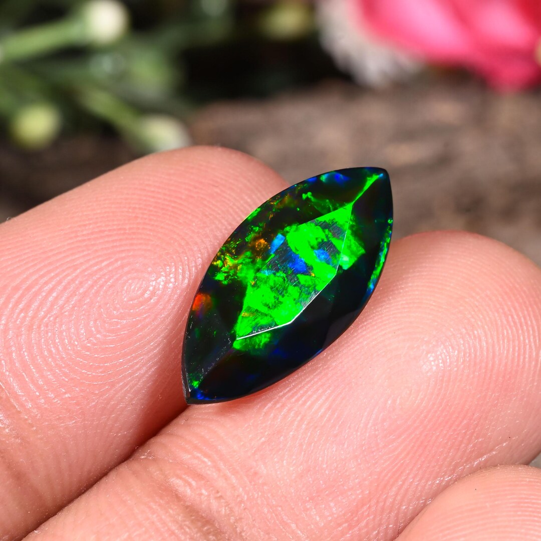 3.45 Crt, Green Fire Opal Faceted, Marquise Shape Black Opal,