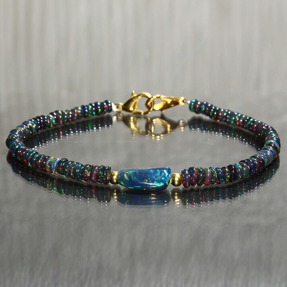 Natural Black Opal Bracelet Natural Tumble Opal Bracelet Etsy
