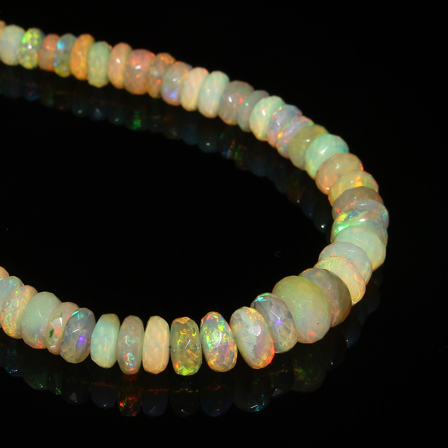 16" Natural Ethiopian Wello Fire Opal Beaded Necklace - 3-5mm Purple Gemstone Beads (34 Crt)