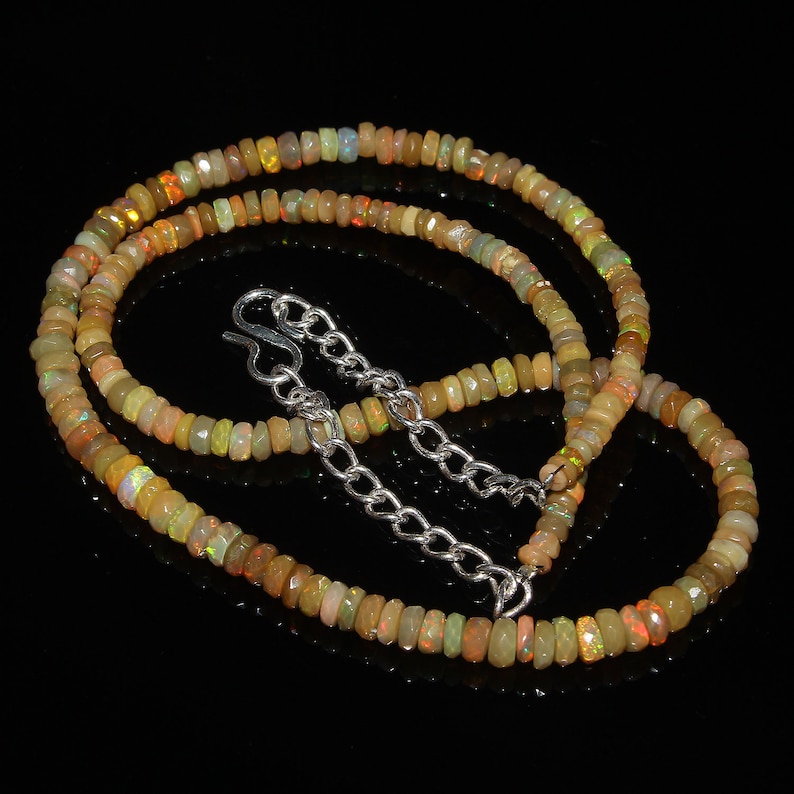Faceted Beads Necklace Natural Ethiopian Welo Fire Faceted Opal Beads Necklace Ethiopian Opal Beads Rainbow Fire Opal 40 Carat 16