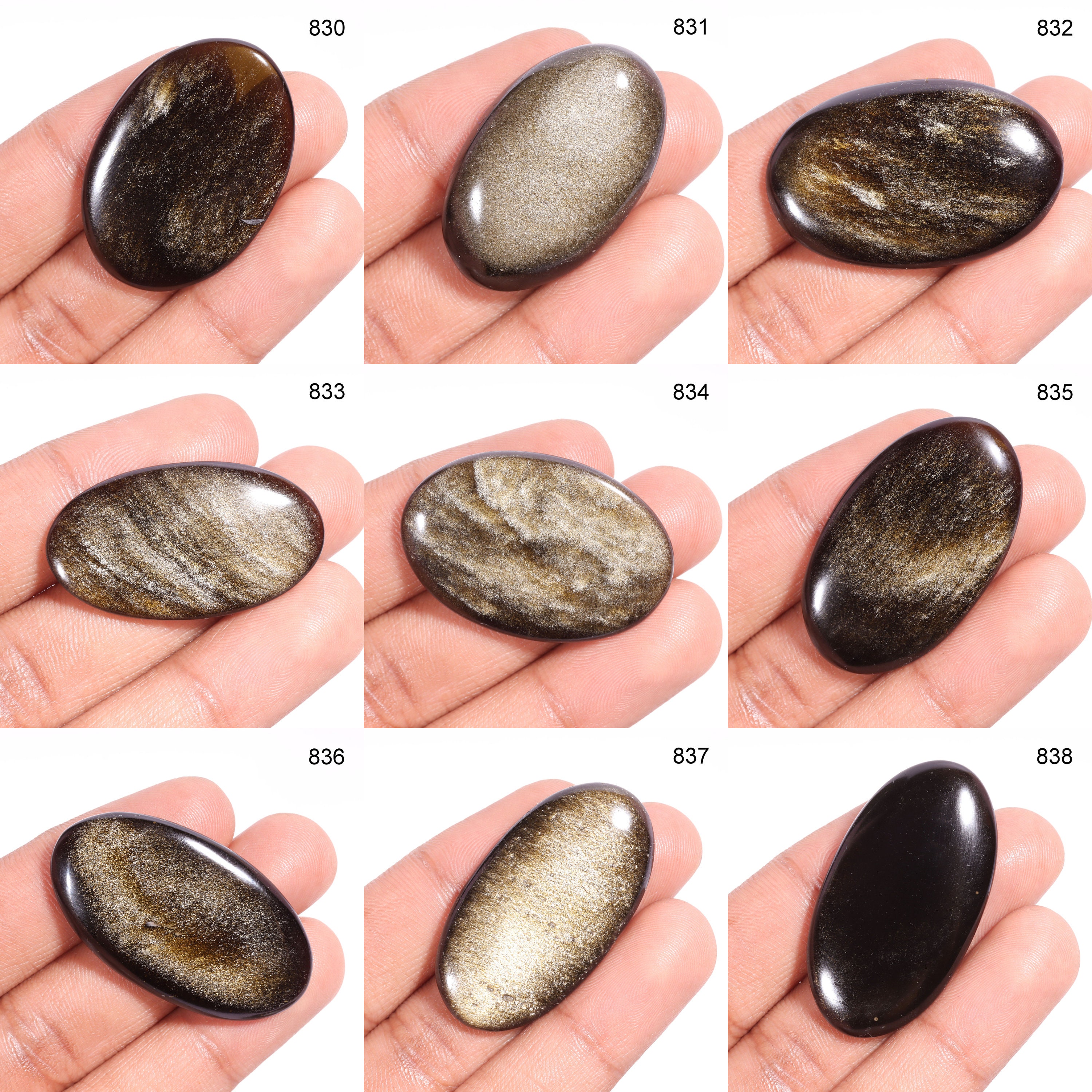 天然の黄金の輝きの黒曜石カボション - 滑らかな黄金の輝きの黒曜石