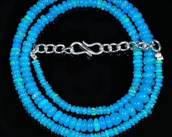 Blue Smooth Beads, Opal Jewelry, 14" Blue Opal, Natural Ethiopian Opal, Handmade Blue Opal Necklace, Blue Opal Necklace, October Birthstone
