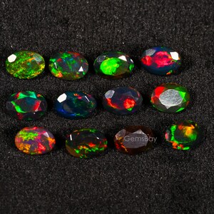 Welo Fire Opal Faceted, 2 Piece Opal, 5x7 MM Opal, Natural Ethiopian Black Faceted Opal, Faceted Opal Gemstone, Oval Shape Opal Opal Jewelry