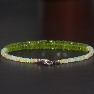 Natural Ethiopian Opal Bracelet, Natural Peridot Bracelet, 925 Sterling Silver Bracelet, Opal Jewelry, Peridot Jewelry, Women Bracelet