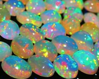 Cabochon d&#39;opale d&#39;Éthiopie naturelle - Pierres précieuses d&#39;opale de feu Welo - Cabochon d&#39;opale - Cabochon de pierres précieuses en vrac - Cabochon 1 pièce de forme ovale 6 x 8 mm