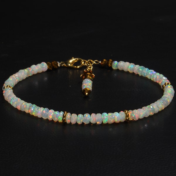 Ethiopian Opal Bracelet, Faceted Beads, 925 Sterling Silver
