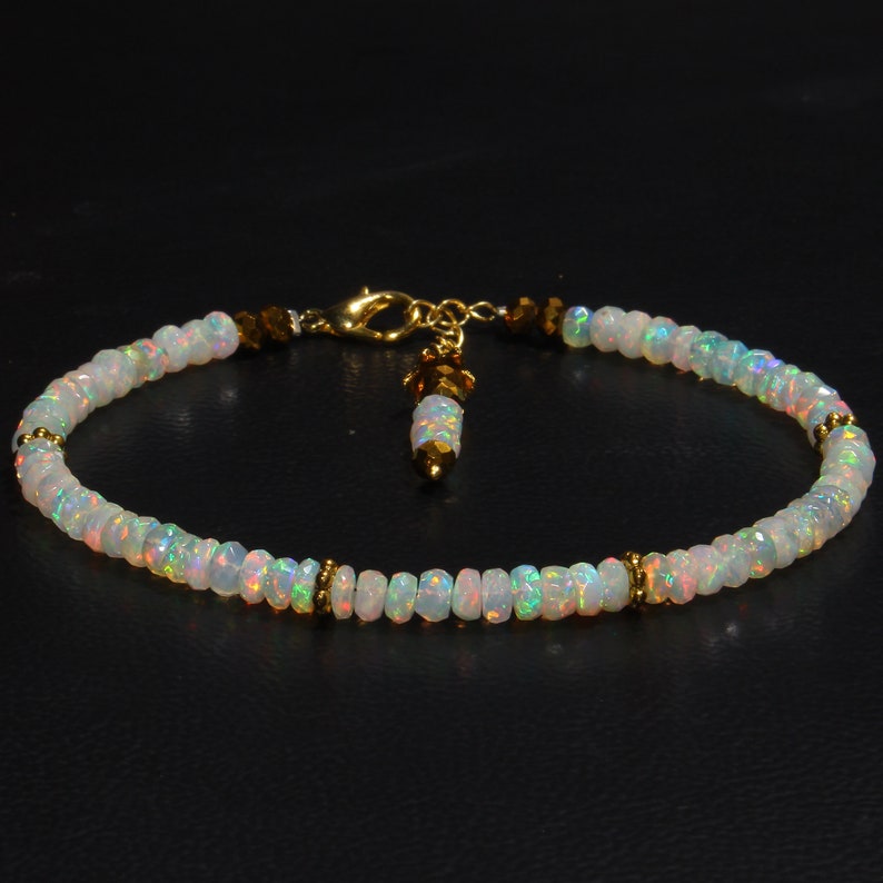 Faceted Opal Bracelet - Natural Ethiopian Faceted Opal Bracelet - Silver Opal Bracelet - Multi Fire Opal Bracelet - White Opal Jewelry 