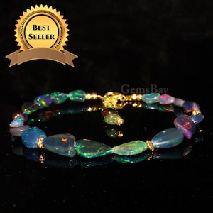 Natural Tumble Opal Bracelet, Natural Black Opal Bracelet, Natural Beads Opal Bracelet, 925 Sterling Silver Bracelet, Handmade Bracelet