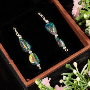 Pendientes de ópalo negro en bruto, pendientes de plata de ley 925, pendientes de ópalo, pendientes de ópalo liso, piedra de nacimiento de octubre, pendientes colgantes de ópalo, ópalo