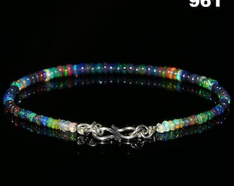 Pulsera lisa de ópalo negro etíope, pulsera de ópalo liso, pulsera de ópalo negro, piedra natal de octubre, joyería de ópalo, pulsera de cuentas de ópalo negro