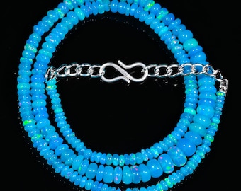 October Birthstone, Blue Smooth Beads, Opal Jewelry, 14" Blue Opal, Natural Ethiopian Opal, Handmade Blue Opal Necklace, Blue Opal Necklace