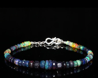 Pulsera de ópalo negro etíope - Pulsera de ópalo facetado - Pulsera de ópalo negro Welo - Joyería de ópalo negro - Ópalo etíope - Pulsera de 16,5 cm