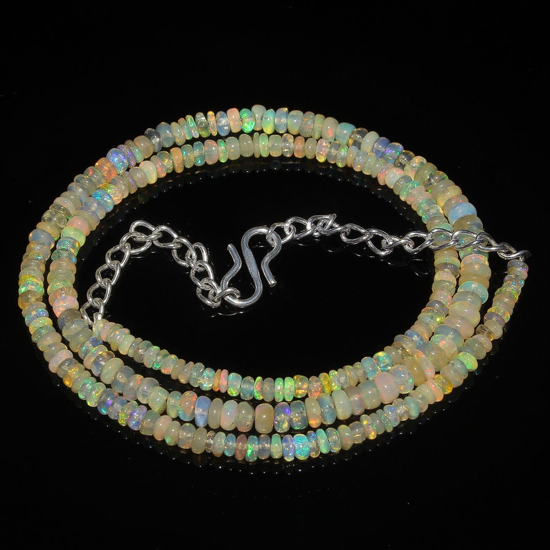 Ethiopian Opal Beads Rainbow Fire Opal Smooth Beads Necklace Natural Ethiopian Welo Fire Smooth Opal Beads Necklace 40 Carat 18