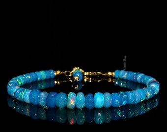 Paraiba Opal Bracelet, Faceted Opal Bracelet, Minimalist Opal Bracelet, Opal Jewelry, October Birthstone, 925 Sterling Silver Bracelet, Opal