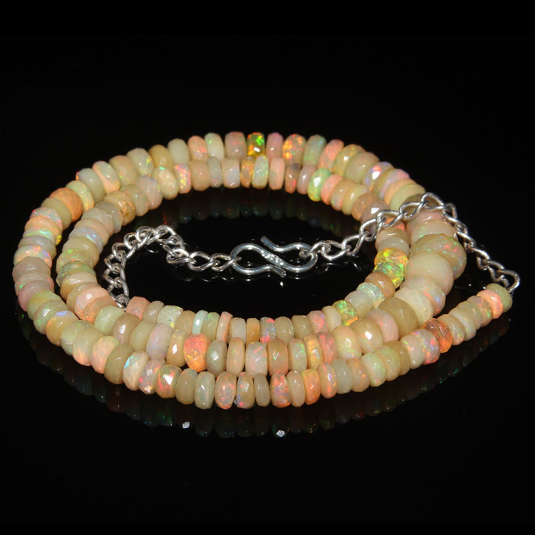 77 Carat 16" - Natural Ethiopian Welo Fire Faceted Opal Beads Necklace ...