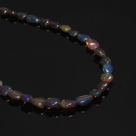 Healing Opal Necklace Gift For Girlfriend Black Tumble opal Necklace Natural Ethiopian Opal Tumble Beaded Necklace October Necklace
